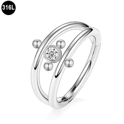 Segment Ring Helix Tragus Piercing met Kristal en Dubbele Band – Chirurgisch Staal – Zilverkleurig – 8 mm – 1.2 mm