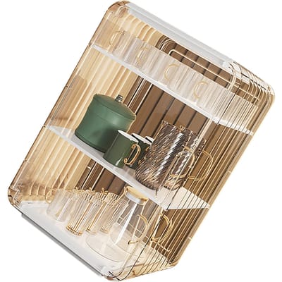 Support de Rangement pour Tasses Anti-poussière Empilable en Plastique Transparent Boîte Organisateur de Tasses pour Placard Bureau Large White