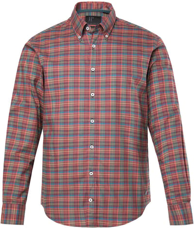 JP 1880 - Heren - Geruit overhemd lange mouwen buttondown kraag Modern Fit - Olijfgrijs - Maat 3XL