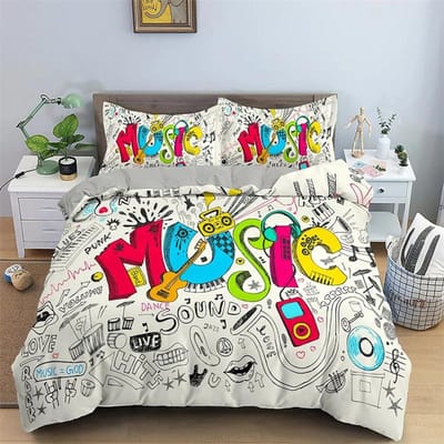 Muzieknoot Dekbedovertrek Muziekschrift Droomthema Blauw Zwart Overtrek voor Tienerjongens Kindermeisjes Cadeau Beddengoedset Dekbedovertrek Decor 135x200cm 2pcs