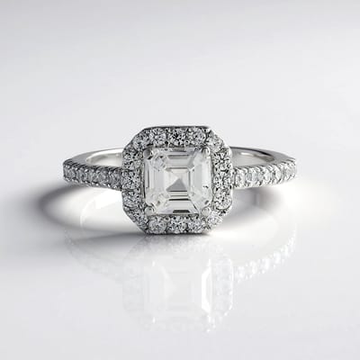Cavill - Elegante Zilveren Ring - 925 Sterling Zilver Platina Verguld - 1,174 ct Asscher Cambodja Zirkoon & 0,643 ct Pavé Zirkonen