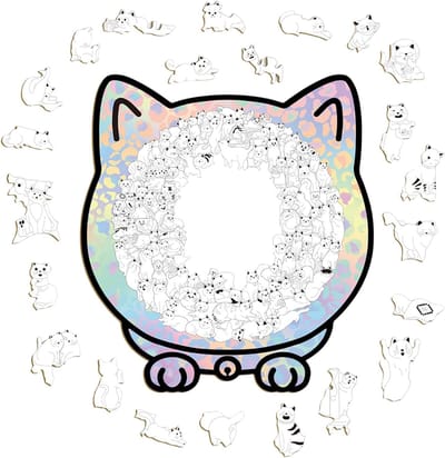 Houten Katten Puzzels - Dieren Legpuzzels - Decoratie Vrije Tijd - Unieke Vormen - 25x22cm
