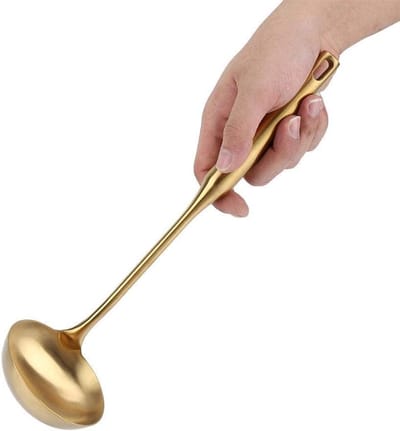 OIMG Soeplepel - Roestvrij Staal Pollepel en Keuken Turner - Bouillion Lepels - Grote Soep Pollepel - comfortabele greep - Keuken Spatel - Nuttig Kookgereedschap (Goud)
