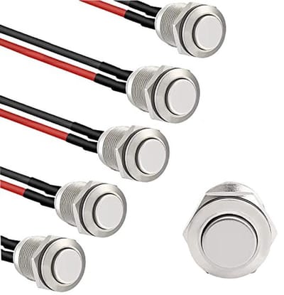 Momentane waterdichte knop 12 mm - Roestvrij staal, voorbedraad, 2A/12V/24V/125V/250V