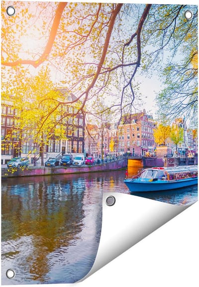 Gards Tuinposter Amsterdamse Gracht tijdens het Voorjaar - 40x50 cm - Tuindoek - Tuindecoratie - Wanddecoratie buiten - Tuinschilderij