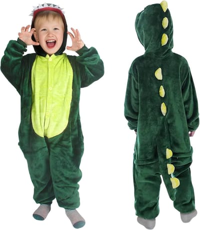 Dinosauruskostuum voor Kinderen - Jumpsuit met Kap voor Jongens en Meisjes, Perfect voor Halloween en Wereld Boekendag