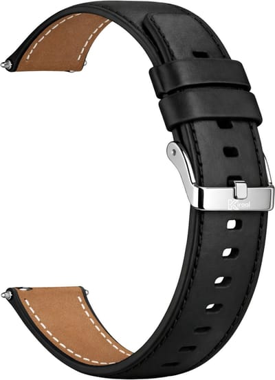 Kiraal - Premium Luxe lederen horlogebandje - Leer - Leder - 20mm - Zwart - Smartwatch bandje - Universeel