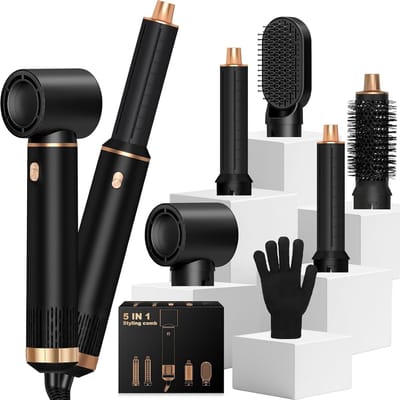 5-in-1 Blowdry-borstel – 1000W Föhn – Luchtstyler met 5 Accessoires – Blowdry-borstel – Krultang – Thermische Borstel – Strijkborstel – Föhn voor Drogen, Krullen, Stijlen