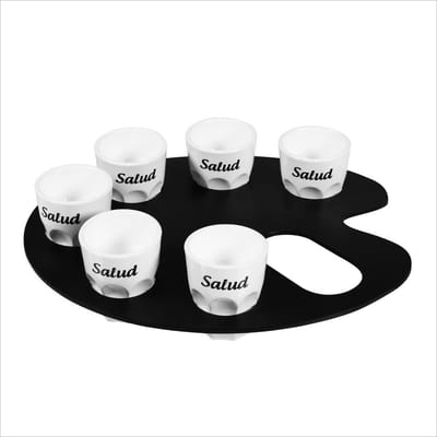 Luxe Shotglaasje - Onbreekbaar - 6 Stuks - Shot Glaasjes - Met Tekst - Salud - Met Handige Draagtray