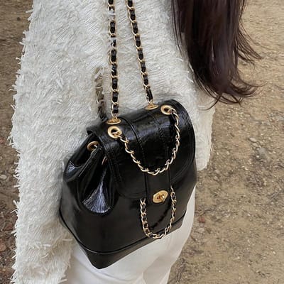 Kleine Xiangfeng Rugzak voor Dames Koreaanse Versie Ins Olie Was Leer Kleine Tas Enkele Schouder Dames Tas Diamanten Ketting Rugzak Tas