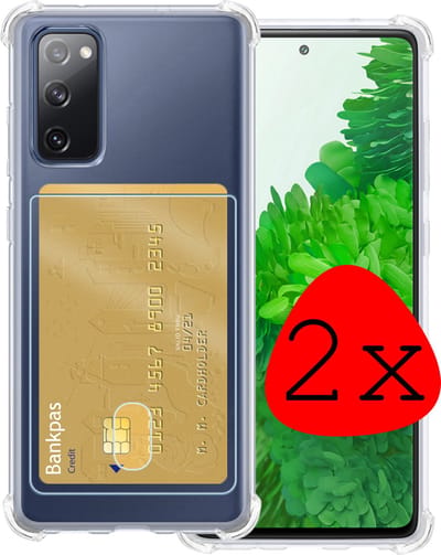 Hoesje 2 Stuks - Geschikt voor Samsung Galaxy S20 FE - Met Pashouder en Kaarthouder - Telefoon Hoes Shockproof - Siliconen Case - Back Cover - Shock Proof - Pasjes Houder - Transparant