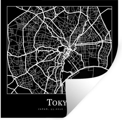 Muurstickers - Sticker Folie - Kaart - Tokio - Stadskaart - Plattegrond - Tokyo - 100x100 cm - Plakfolie - Muurstickers Kinderkamer - Zelfklevend Behang XXL - Zelfklevend behangpapier - Stickerfolie