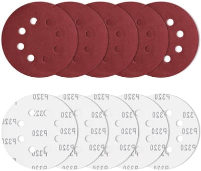 Set van 10 Schuurpapier 125 mm met 320 Korrelgrootte, Ronde Schuurdiscs voor Excenterschuurmachines, 8 Gaten, Perfect voor Ontbramen en Schuren van Soldeerpuntjes