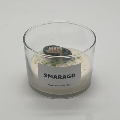 Kaars in glazen pot - edelsteen - Smaragd