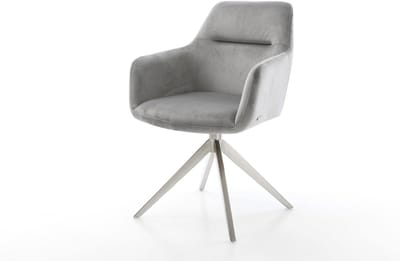 Eetkamerstoel Pejo-Flex kruisframe breed roestvrij staal fluweel grijs 360° draaibaar rocker-functie pocketveer kern