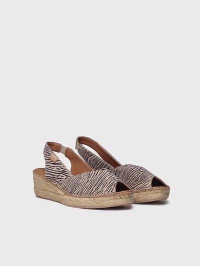 Espadrilles met sleehak voor dames in leer met dierenprint | BERNIA-ZB