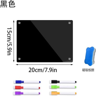 Transparante Magnetische Wisbord Koelkastkalender, Herbruikbaar Acryl Whiteboard met Kleurrijke Markers en Magnetische Wisser zwart