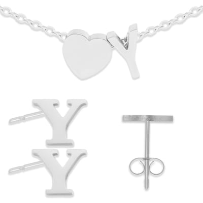 Initiaal Armband & Oorbellen set met Letter Y Zilverkleurig - Stainless Steel - Met letter & Hartje! - 2x Sieraden Cadeau - Pax Amare