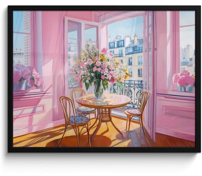 Poster in lijst - Fotolijst 70x50 cm - Posters - Pink - City - Bloemen - Posterlijst zwart - Decoratie - Wanddecoratie woonkamer - Muurdecoratie slaapkamer