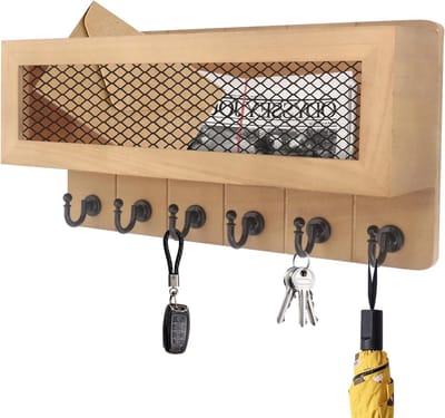 Houten sleutelhouder voor aan de muur, wandbevestigde sleutelhaken, decoratieve opslagoplossing voor sleutels en accessoires