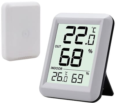 Weerstation Hygrometer - Luchtvochtigheidsmeter - Binnen En Buiten - Draadloos Met Buitensensor - Thermometer Binnen - Digitale Binnen/Buiten Thermometer - Hygrometer - Wit