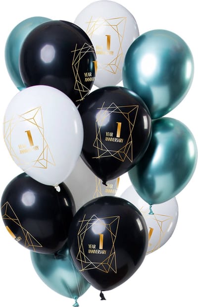 Folat - Ballonnen Jubileum 1 jaar 30 cm - 12 stuks