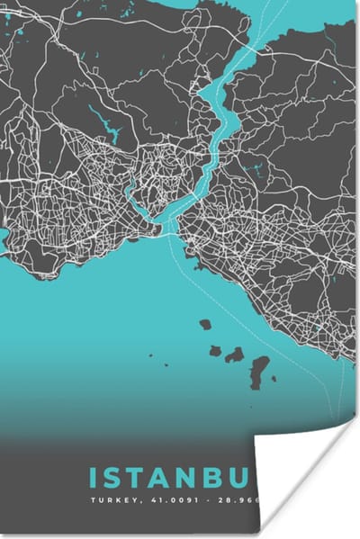 Poster Istanbul - Blauw - Kaart - Stadskaart - Plattegrond - 120x180 cm XXL