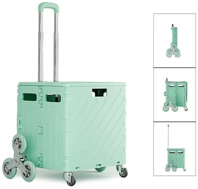 Stervia Boodschappentrolley 75 Liter - Boodschappenkrat Met 8 Wielen - Boodschappenwagen - Opvouwbaar - Lichtgroen - 43 x 39 x 47 cm