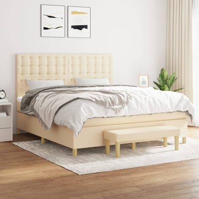 vidaXL - Boxspring - met - matras - stof - crèmekleurig - 160x200 - cm