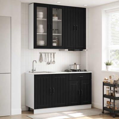vidaXL Keukenblok LUCCA 4 st Zwart Bewerkt hout