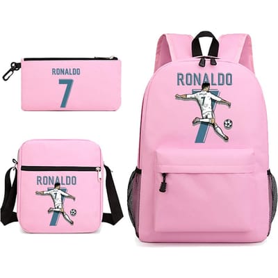 Ronaldo CR7 Rugzak Jongens Heren Rugzak Schoudertas voor School 3 Stuks Etui voor Fans Cadeau 15.6 inch