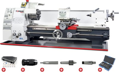 Metaaldraaibank centerhoogte 125 mm centerlengte 550 mm spilboring 26 mm 0,75 kW 230V essentiële toebehoren Torros PACK TR2550 230V