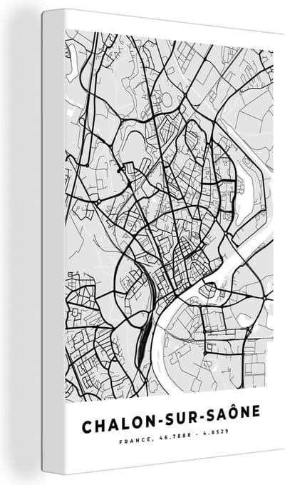 Canvas Schilderij Plattegrond – Chalon-sur-Saône – Stadskaart – Kaart – Frankrijk - 20x30 cm - Wanddecoratie