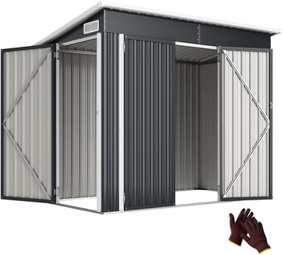Metalen Opbergschuur - Tuinhuis Grijze - Tuinieren en Opslag - Afsluitbaar met 3 Deuren - 234x132x185 cm - Donkergrijs