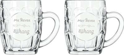 Gegraveerde set bierpullen 55cl Mr. Never wrong - Mrs. Never wrong