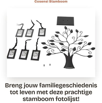 Dailygoods- Fotolijst Stamboom Display - 6 Fotolijsten 6,4x4,6cm - Vrijstaand - Tafeldecoratie - Familie Foto's - Home Decor