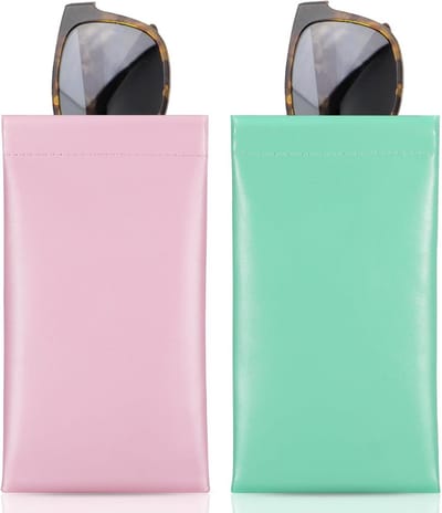 Brillenkokers 2 stuks - Opberghoesjes - Veilig Opbergen - Zacht PU-leer - 172 cm - Roze en Mintgroen