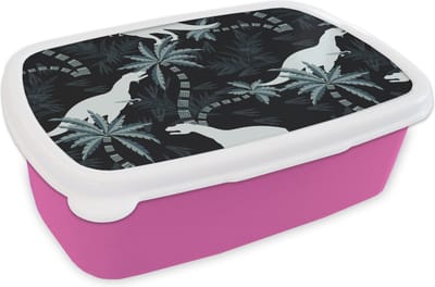 Broodtrommel Roze - Lunchbox - Brooddoos - Patronen - Dino - Jungle - Jongens - Meisjes - Kinderen - 18x12x6 cm - Kinderen - Meisje