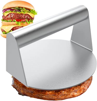Famanu – Hamburgerpers 14 cm roestvrij staal, smash burger pers met antiaanbaklaag voor perfect geplette burgers