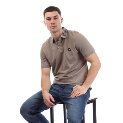 Weekend Offender Heren Geruit Kraag Katoenen Poloshirt (Steen)