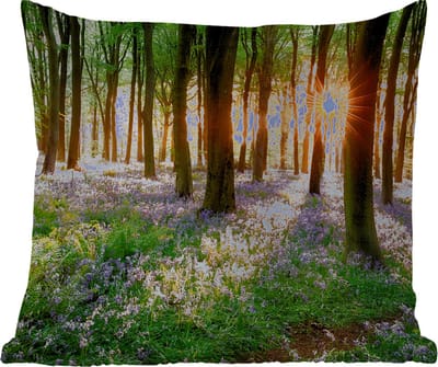 Tuinkussen - Bos - Bloemen - Lavendel - Zon - Paars - Natuur - 40x40 cm - Weerbestendig