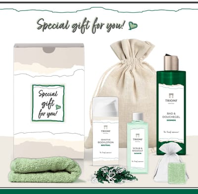 Geschenkset “Special Gift for You!” - 6 producten - 650 gram - Triomf Cosmetica | Giftset Dennen voor haar Cadeau Speciaal voor jou Luxe wellness cadeaubox Cadeaupakket Vrouw Geschenk Gift Set Verjaardag Valentijn Moederdag Kerst Pakket Groen