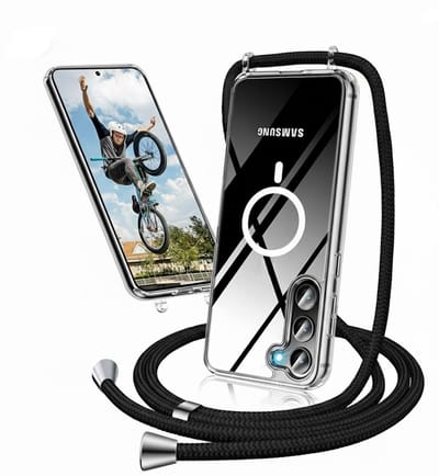 Casemania Hoesje Geschikt voor Samsung Galaxy S25 FE - Transparant - Siliconen Back Cover met Koord - Geschikt voor MagSafe - Telefoonhoesje met Koord - Crossbody Lanyard Cord Case