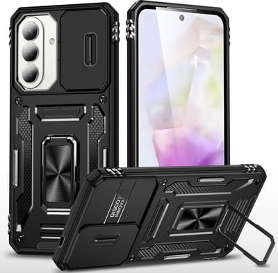 Podec Hoesje met Screenprotector - Geschikt voor Samsung Galaxy S26 - Zwart Telefoonhoesje - Anti-Shock Case - Hybrid Armor Hoes met Kickstand Ring