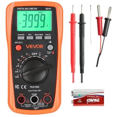 VEVOR digitale multimeter, 4000 TRMS DC/AC voltmeter, stroomtester, multimeter met automatisch bereik voor stroom, spanning, weerstand, capaciteit, temperatuur, diodes, continuïteit en duty cycle