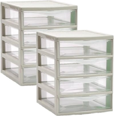 Plasticforte Ladeblokje/bureau organizer 2x lades - beige/transparant - L18 x B21 x H23 cm - plastic