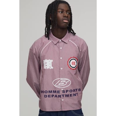 Oversized Ruim Gesneden Gebogen Paspel Sport Overhemd | Red | Size XS