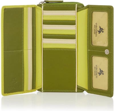 Visconti Leren Portemonnee - Rainbow Collectie - RFID - 17 Pasjes - Leer - Groen-Multi (RB78 LM)