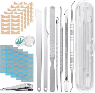 Complete Pedicure Set met 110 Stuks, Inclusief 50 Corrigerende Stickers voor Ingroeiende Nagels en Professionele Nagelknippers