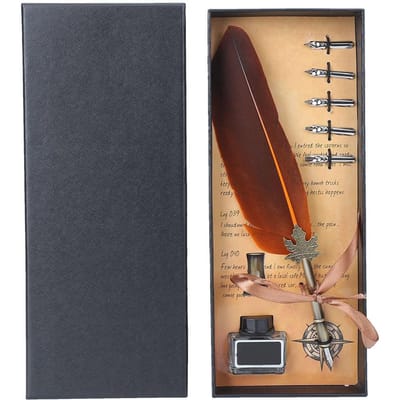 Vintage Veer Vulpen Schrijven Kalligrafie Inkt Veer Dip Pen met Geschenkdoos(Oranje) brown